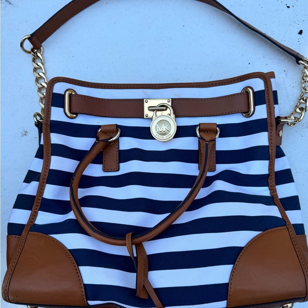Michael Kors Blue and Brown Striped Shoulder Bag